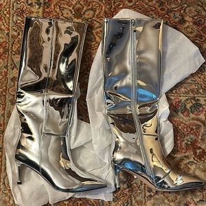 Silver new in box & never used size 7 wet kiss metallic silver calf boots